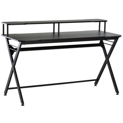 Gaming Computer Desk with Headphone Hook Curved Front Adjustable Feet Workstation - Black