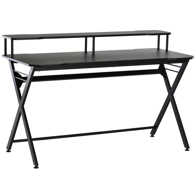 Gaming Computer Desk with Headphone Hook Curved Front Adjustable Feet Workstation - Black