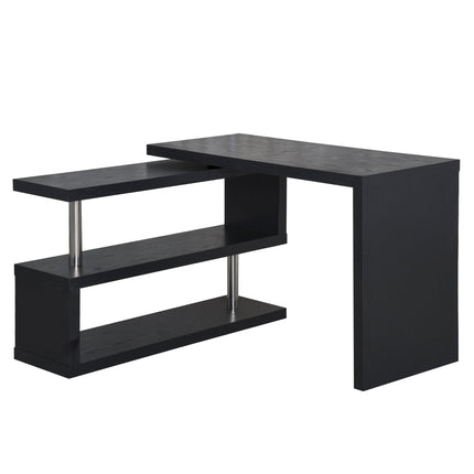 360° Rotating L-Shaped Corner Computer Desk with Storage Shelf Home Office Table - Black