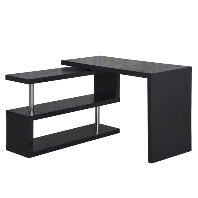 360° Rotating L-Shaped Corner Computer Desk with Storage Shelf Home Office Table - Black