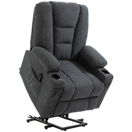 Oversized Power Lift Riser Recliner Chair with Cup Holders - Charcoal Grey Fabric