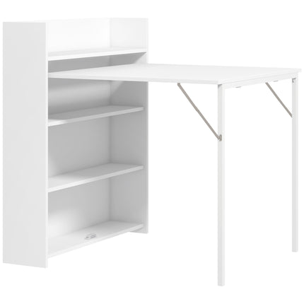 Kitchen Table, Folding Dining Table, with 4-Tier Shelves, Modern Drop-Leaf Table, White