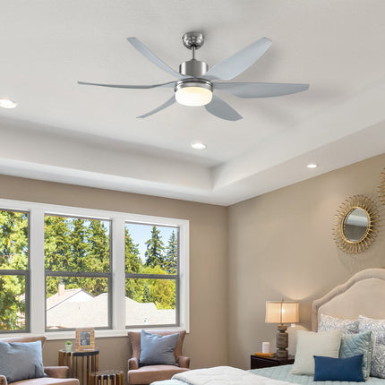 Reversible 6-Blade Ceiling Fan with LED Light and Remote Controller for Indoor - Silver