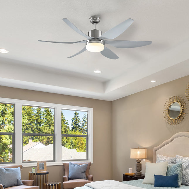 Reversible 6-Blade Ceiling Fan with LED Light and Remote Controller for Indoor - Silver