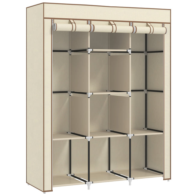 Fabric Wardrobe with Rails and Shelves for Organizing Clothes - Cream White