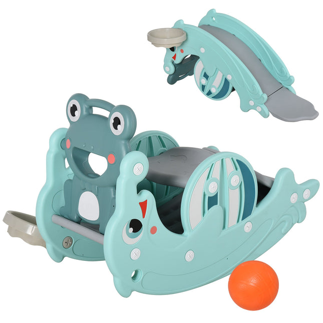 3-in-1 Toddler Slide Playset with Basketball Hoop and Climber, Age 1.5-3 - Green