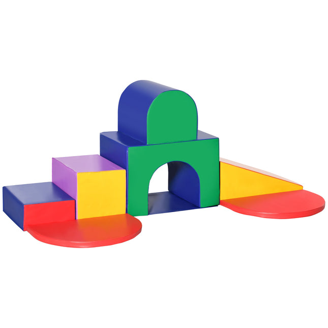 7-Piece Soft Play Climb and Crawl Foam Toddler Stairs and Ramp - Colourful