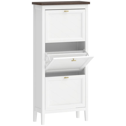 Shoe Cabinet with 3 Flip Drawers, Farmhouse Narrow Shoe Storage Cabinet with Adjustable Shelves, White