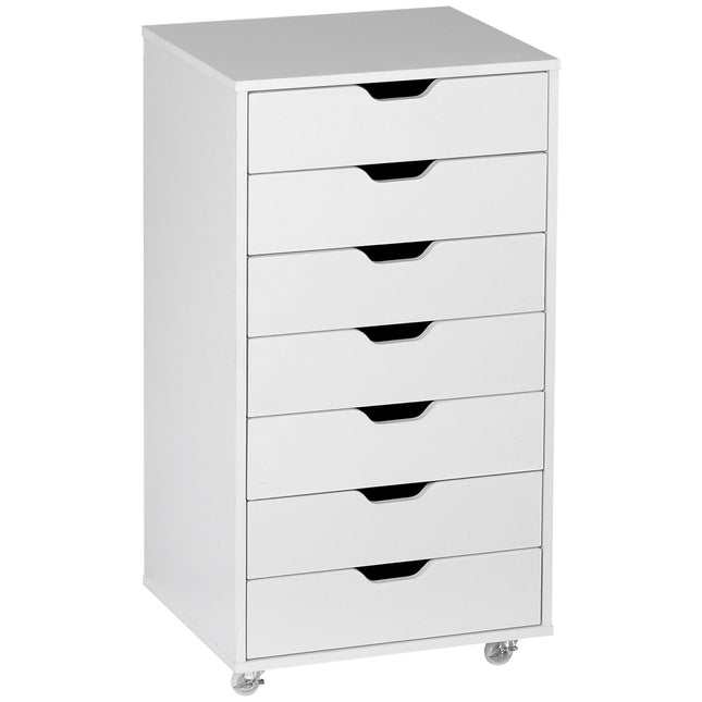 7-Drawer Vertical Mobile Filing Cabinet for Office and Study - White