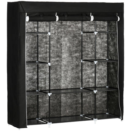 Portable Fabric Wardrobe with 10 Shelves & Hanging Rail 150x43x162.5 cm - Black