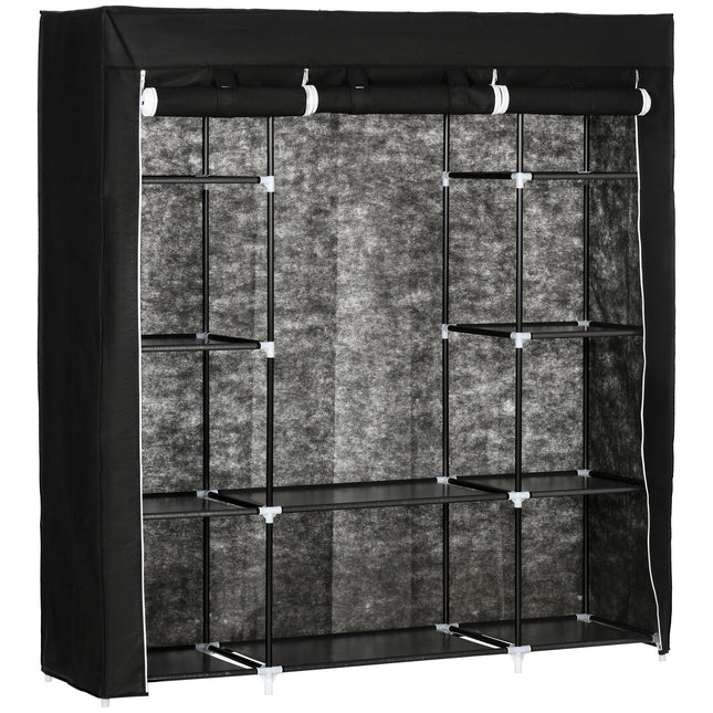 Portable Fabric Wardrobe with 10 Shelves & Hanging Rail 150x43x162.5 cm - Black
