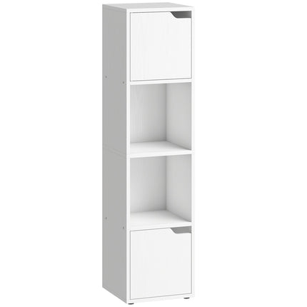 Narrow Bookcase, 4-Tier Bookshelf, Storage Cabinet with doors for Living Room, Bedroom, White