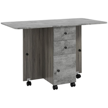 Foldable Drop Leaf Dining Table with Drawers & Storage Cabinet - Mixed Grey