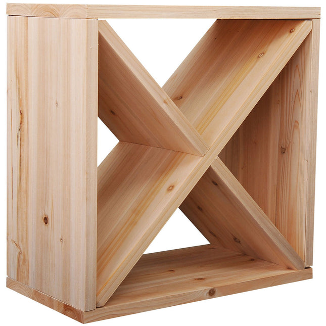 Wooden 24-Bottle Wine Rack Square Tabletop Storage Holder Stand - Natural Wood