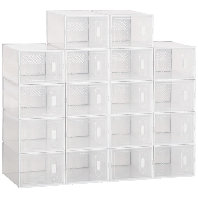 Portable Shoe Storage Cabinet Cube Organizer for UK/EU Size 43 with Magnetic Door - Clear White
