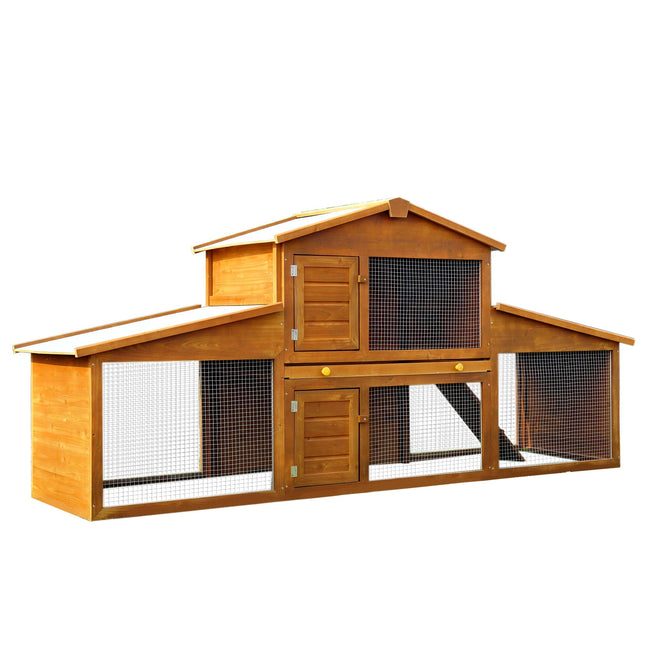 Deluxe Large 2-Tier Small Animal Hutch Fir Wood - Natural Wood Tone