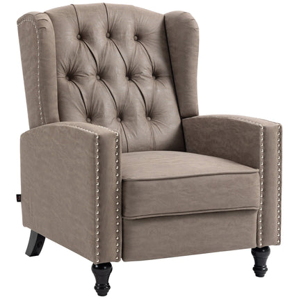 Studded Upholstered Reclining Armchair with Retractable Footrest - Brown