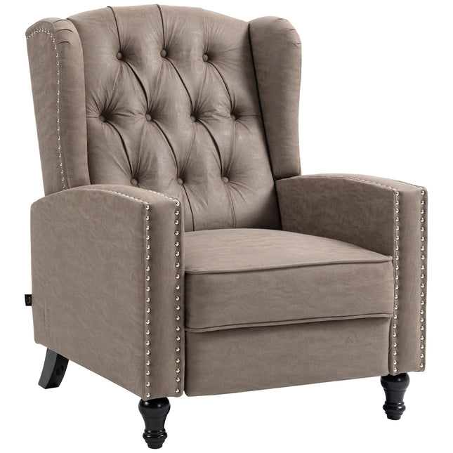 Studded Upholstered Reclining Armchair with Retractable Footrest - Brown