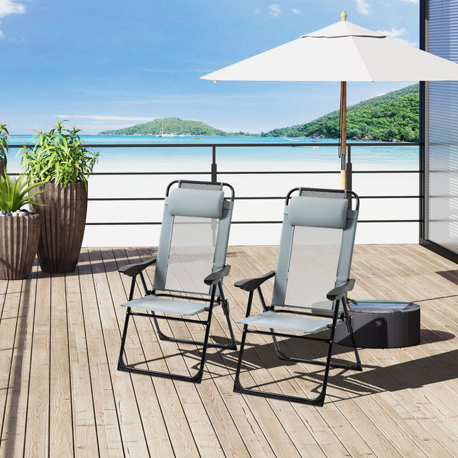 Set of 2 Portable Folding Recliner Chairs with Adjustable Backrest - Grey