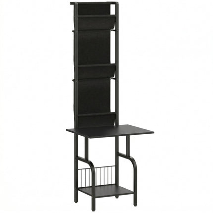 Vinyl Record Player Stand Record Storage with Player Stand Oxford Fabric Pockets Bottom Shelf, Black