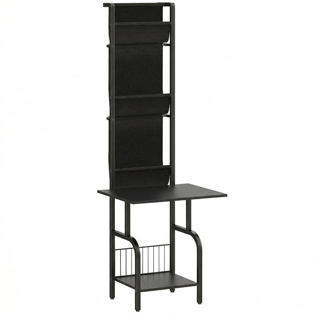 Vinyl Record Player Stand Record Storage with Player Stand Oxford Fabric Pockets Bottom Shelf, Black