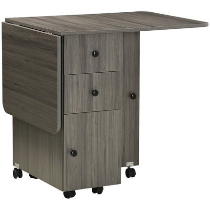 Folding Extendable Dining Table for 4-6 with Storage Drawers, Cabinet & Wheels - Grey