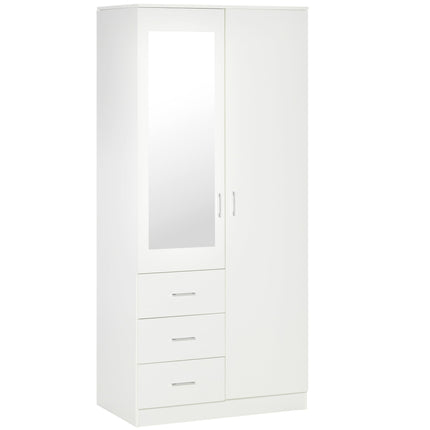 Modern 2 Door Mirror Wardrobe with Adjustable Shelves & 3 Drawers 80x50x180cm - White