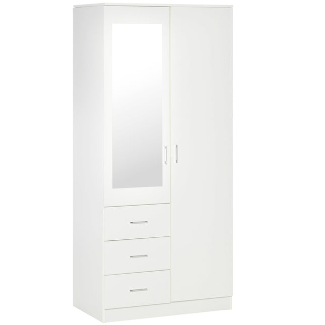 Modern 2 Door Mirror Wardrobe with Adjustable Shelves & 3 Drawers 80x50x180cm - White