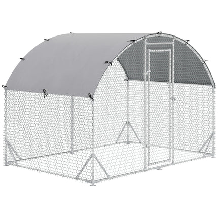 Galvanized Walk-In Chicken Run Coop with Water-Resist Cover 2.8x1.9x2m - Silver