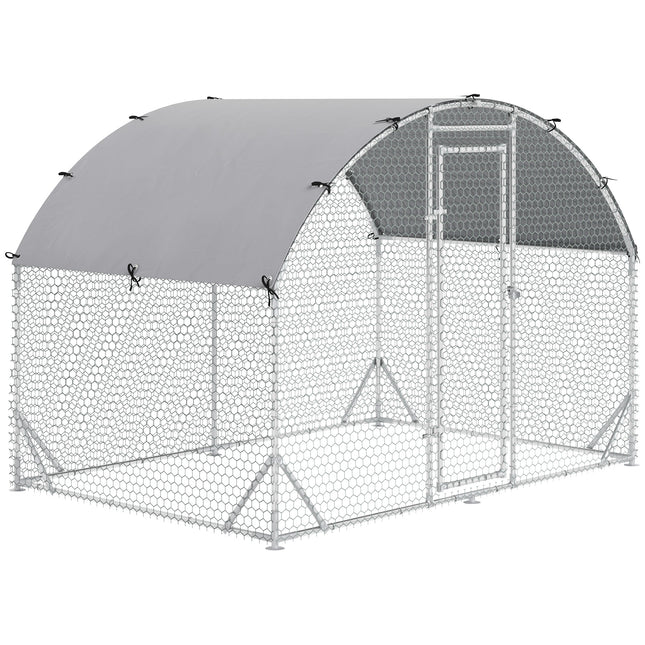 Galvanized Walk-In Chicken Run Coop with Water-Resist Cover 2.8x1.9x2m - Silver