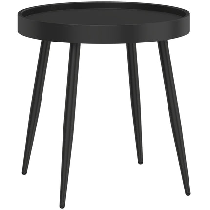 49.5 cm Round Garden Table, Small Outdoor Coffee Side Table with Plastic Tray-Style Top, Metal Legs, Black
