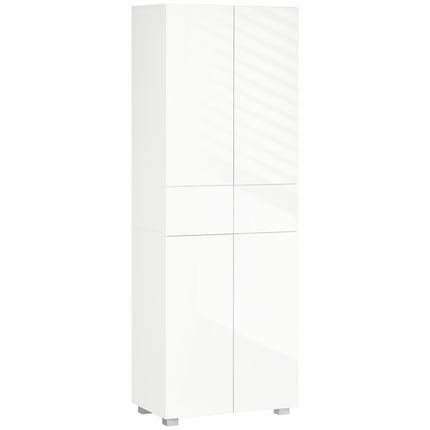 4-Door Freestanding 5-Tier Kitchen Cupboard with 3 Adjustable Shelves & 2 Drawers - White