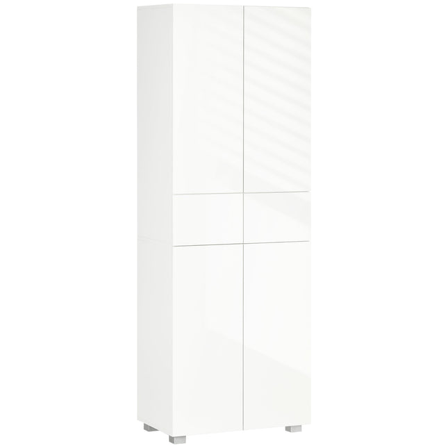 4-Door Freestanding 5-Tier Kitchen Cupboard with 3 Adjustable Shelves & 2 Drawers - White