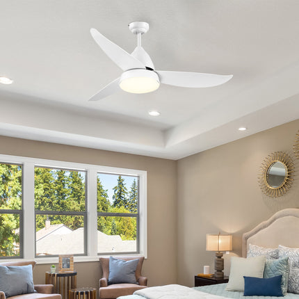 Reversible 3-Blade Ceiling Fan with LED Light and Remote Controller for Bedroom & Living Room - White