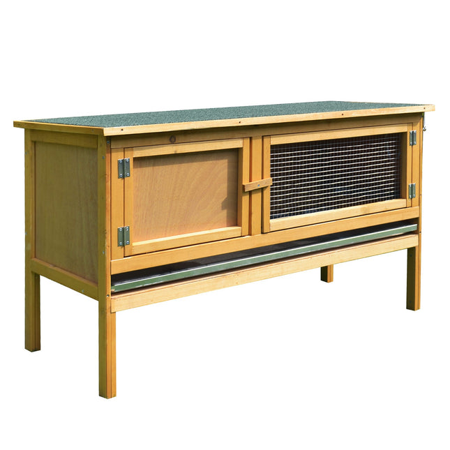 Wooden Rabbit Hutch Small Animal Cage with Hinged Top & Slide-Out Tray 115x44x65 cm - Yellow Green