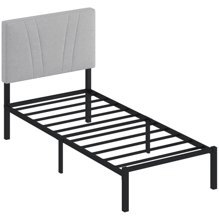 3FT Single Bed Frame with Upholstered Headboard and Underbed Storage, Black and Light Grey