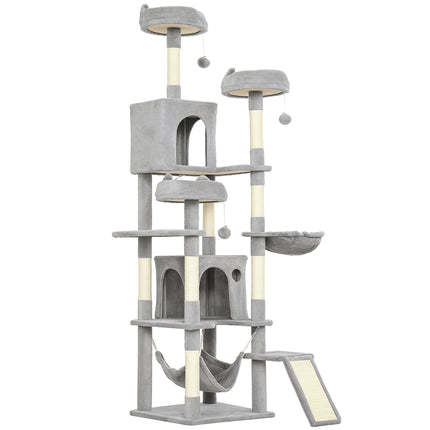 Cat Tree, 192 cm Large Multi-Level Cat Tower for Indoor Kittens with 8 Scratching Posts, 3 Plush Beds, 2 Hammocks