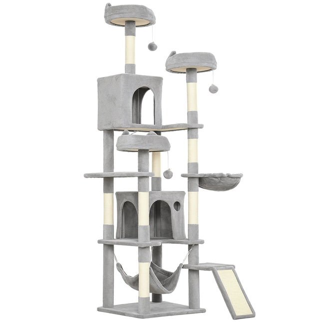 Cat Tree, 192 cm Large Multi-Level Cat Tower for Indoor Kittens with 8 Scratching Posts, 3 Plush Beds, 2 Hammocks