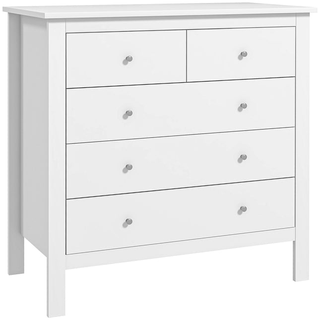 Modern 5 Drawer Chest of Drawers with Metal Handles and Runners - White