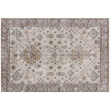 Vintage Area Rug, Non-Slip Washable Rug, Flannel Floor Carpet for Living Room, Bedroom, Dining Room, Home Office, 170 x 120 cm, Beige