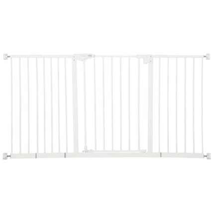 Adjustable Pressure Fit Dog Stair Gate with Auto Close 74-148cm Wide - White