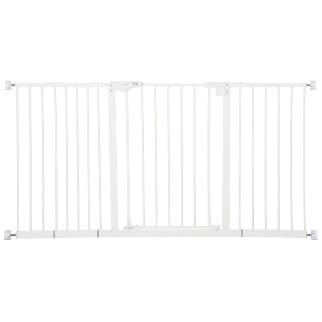Adjustable Pressure Fit Dog Stair Gate with Auto Close 74-148cm Wide - White
