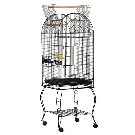 Large Parrot Bird Cage Aviary with Stand, Feeding Station & Wheels 153x51x51 cm - Black