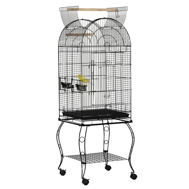 Large Parrot Bird Cage Aviary with Stand, Feeding Station & Wheels 153x51x51 cm - Black