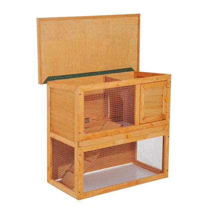 Wooden 90cm 2-Tier Rabbit Hutch - Vintage Yellow Green