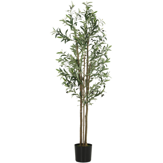 Decorative Artificial Plant, 175 cm Silk Olive Tree with 787 Leaves in Cement Pot, Fake Plant