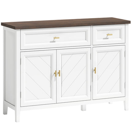 Modern Sideboard with 3 Doors, 2 Drawers and Adjustable Shelves, White