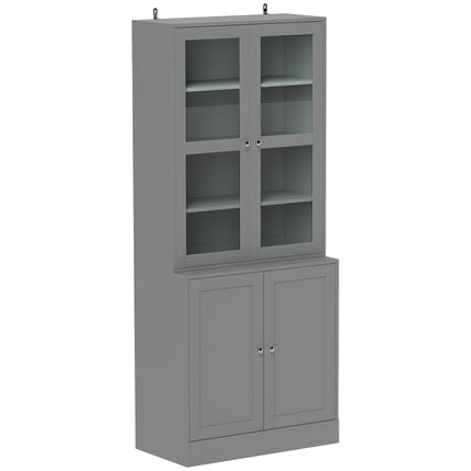 Double Storage Display Cabinet with Tempered Glass Doors - Grey