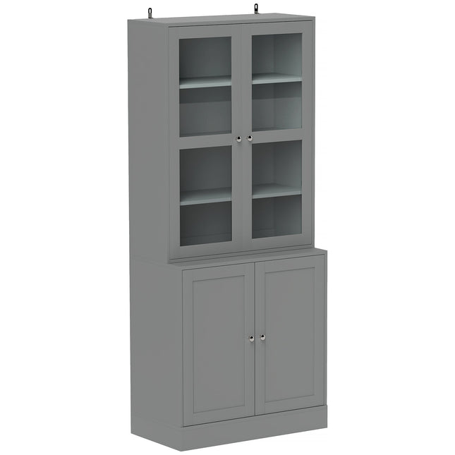 Double Storage Display Cabinet with Tempered Glass Doors - Grey