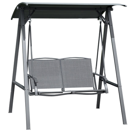 2 Seater Outdoor Garden Swing Chair with Adjustable Canopy and Metal Frame - Dark Grey